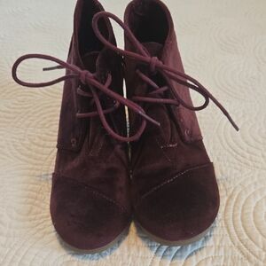 Toms Burgundy Velvet Lace-Up Boots